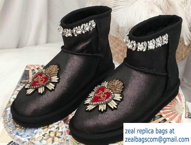 Dolce & Gabbana Heel 3cm Ankle Boots Black Crystals 03 2018